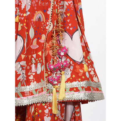 Blushing Couture by Shafali Red Heart Print Embroidered Sharara (Set of 3)