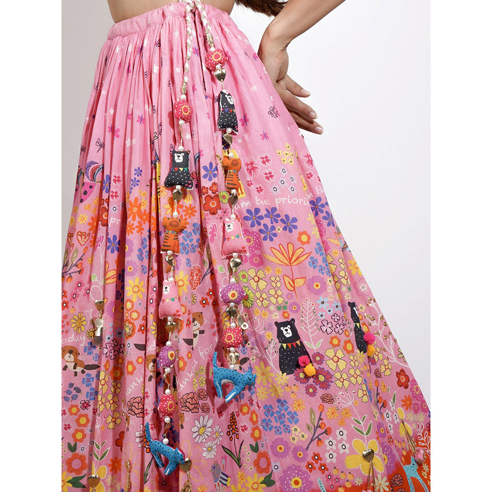 Blushing Couture by Shafali Pink Ombre Flora Print Lehenga (Set of 3)