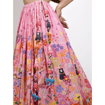 Blushing Couture by Shafali Pink Ombre Flora Print Lehenga (Set of 3)