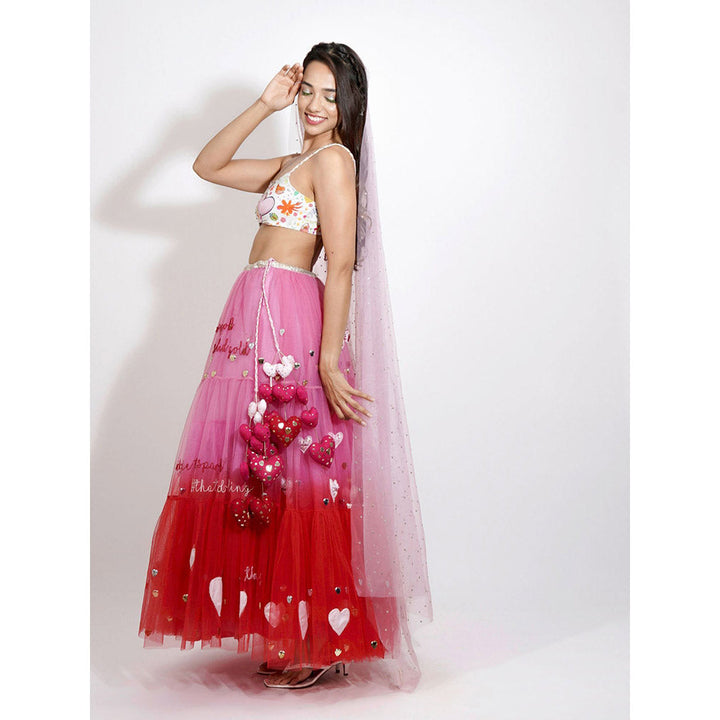 Blushing Couture by Shafali Pink Heart Lehenga (Set of 3)