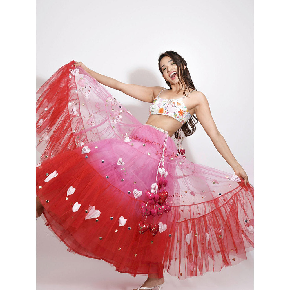 Blushing Couture by Shafali Pink Heart Lehenga (Set of 3)