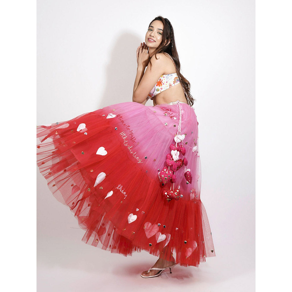 Blushing Couture by Shafali Pink Heart Lehenga (Set of 3)