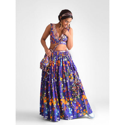 Blushing Couture by Shafali Purple Floral Lehanga (Set of 4)