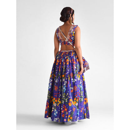 Blushing Couture by Shafali Purple Floral Lehanga (Set of 4)
