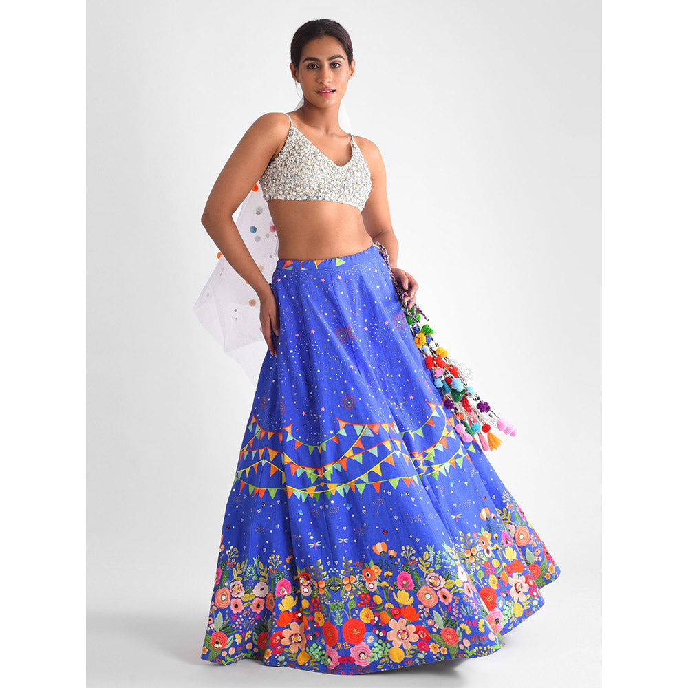 Blushing Couture by Shafali Blue Carnival Lehanga (Set of 3)