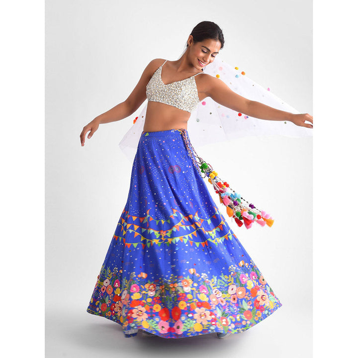 Blushing Couture by Shafali Blue Carnival Lehanga (Set of 3)