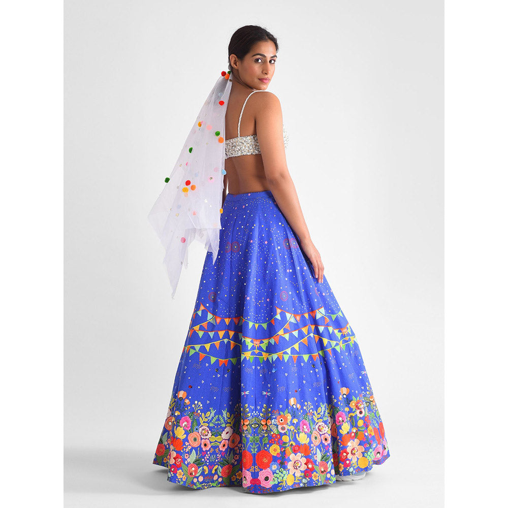 Blushing Couture by Shafali Blue Carnival Lehanga (Set of 3)