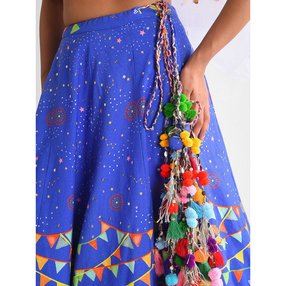 Blushing Couture by Shafali Blue Carnival Lehanga (Set of 3)