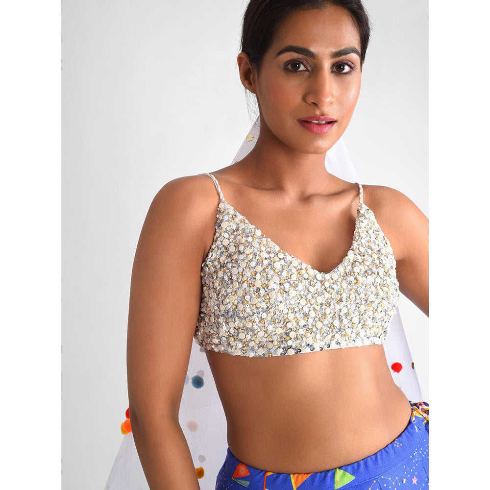 Blushing Couture by Shafali Blue Carnival Lehanga (Set of 3)