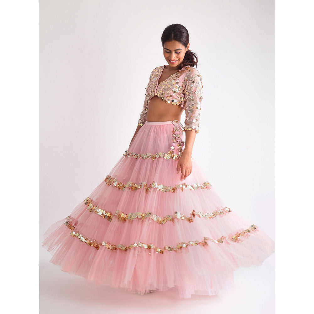 Blushing Couture by Shafali Pink Net Lehenga (Set of 2)