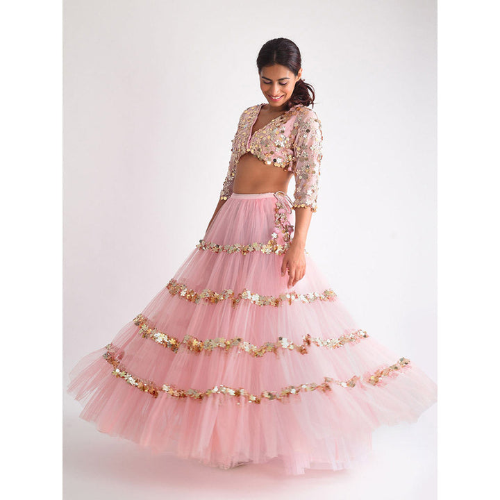 Blushing Couture by Shafali Pink Net Lehenga (Set of 2)