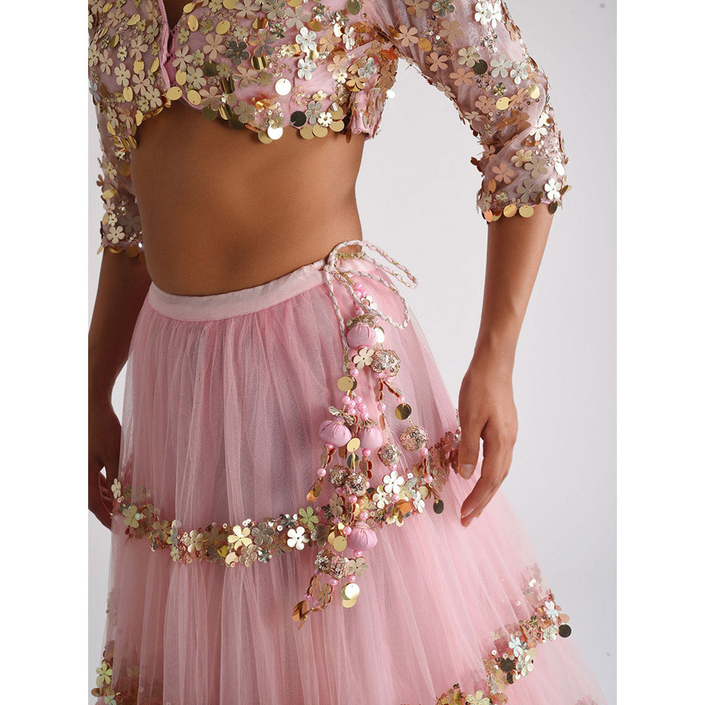 Blushing Couture by Shafali Pink Net Lehenga (Set of 2)