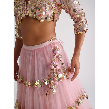 Blushing Couture by Shafali Pink Net Lehenga (Set of 2)