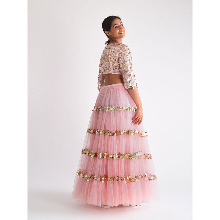 Blushing Couture by Shafali Pink Net Lehenga (Set of 2)