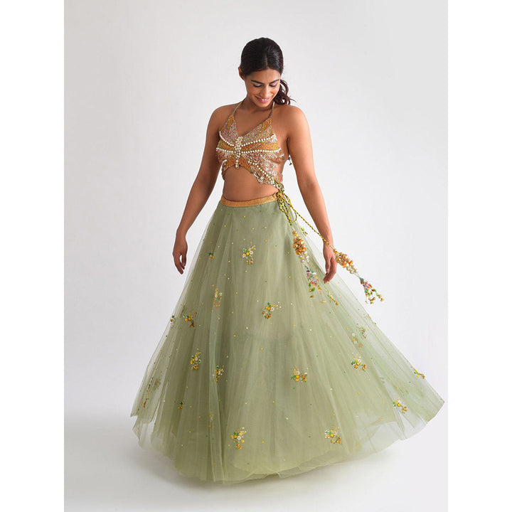 Blushing Couture by Shafali Pista Green Lehenga (Set of 2)
