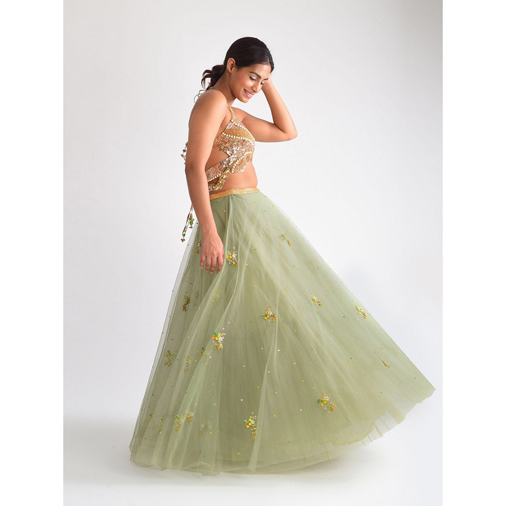 Blushing Couture by Shafali Pista Green Lehenga (Set of 2)