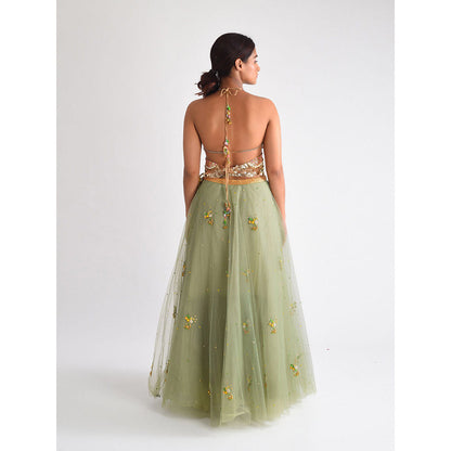 Blushing Couture by Shafali Pista Green Lehenga (Set of 2)