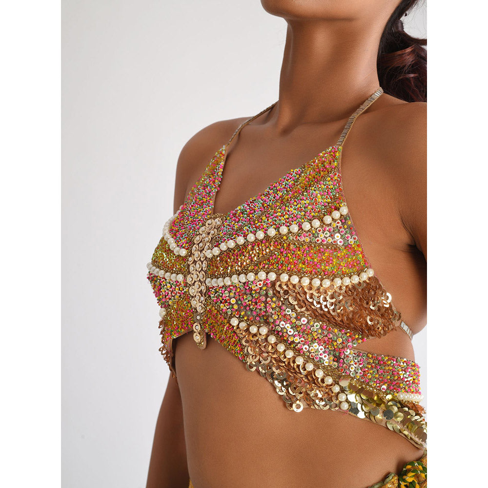 Blushing Couture by Shafali Pista Green Lehenga (Set of 2)