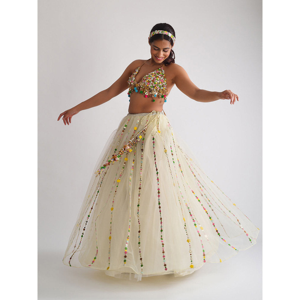 Blushing Couture by Shafali White Net Lehanga (Set of 2)