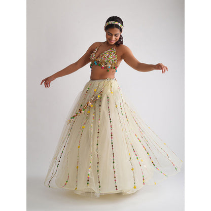 Blushing Couture by Shafali White Net Lehanga (Set of 2)