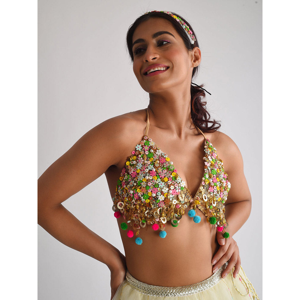 Blushing Couture by Shafali White Net Lehanga (Set of 2)