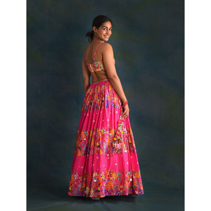 Blushing Couture by Shafali Fuchsia Floral Lehanga (Set of 3)