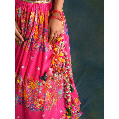 Blushing Couture by Shafali Fuchsia Floral Lehanga (Set of 3)