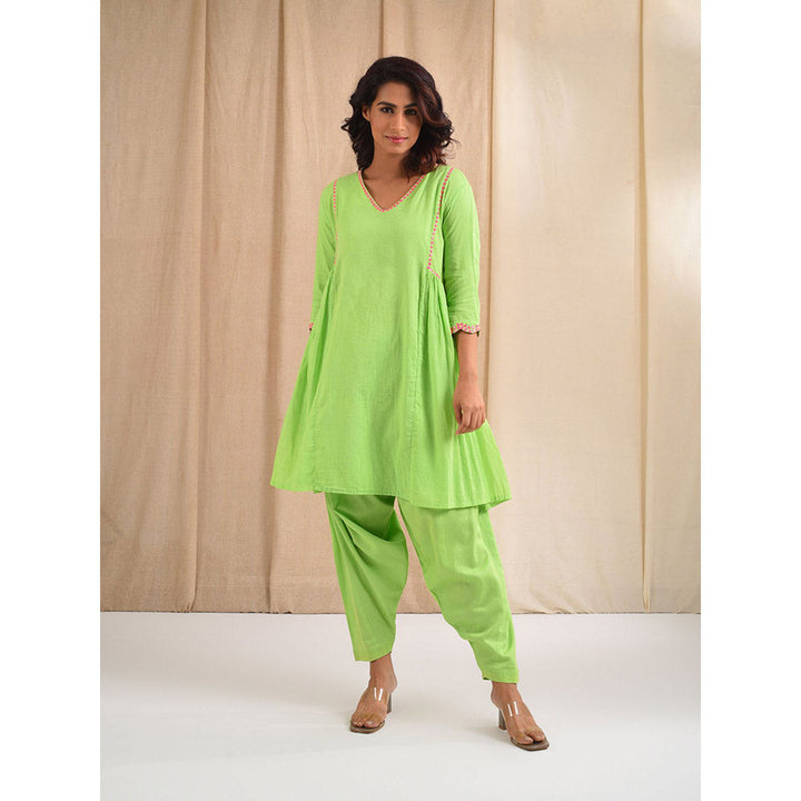 Blushing Couture by Shafali Parrot Green Cotton Suit (Set of 2)