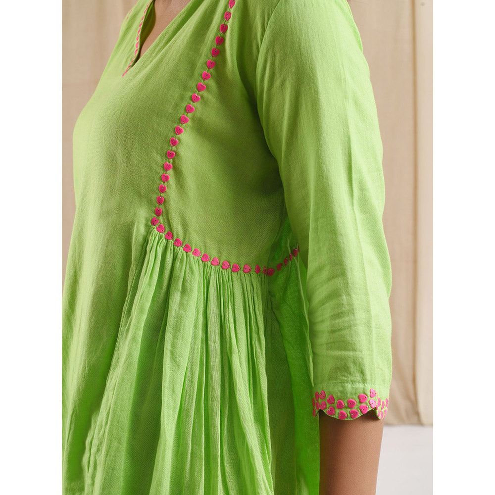 Blushing Couture by Shafali Parrot Green Cotton Suit (Set of 2)
