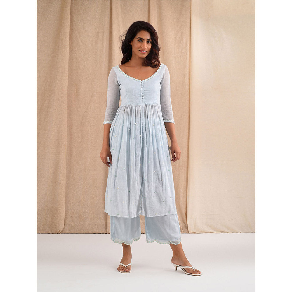 Blushing Couture by Shafali Blue Cotton Suit (Set of 2)