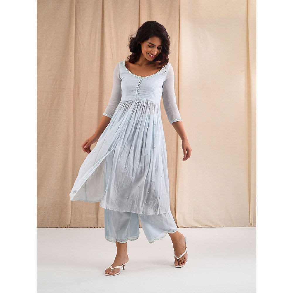 Blushing Couture by Shafali Blue Cotton Suit (Set of 2)