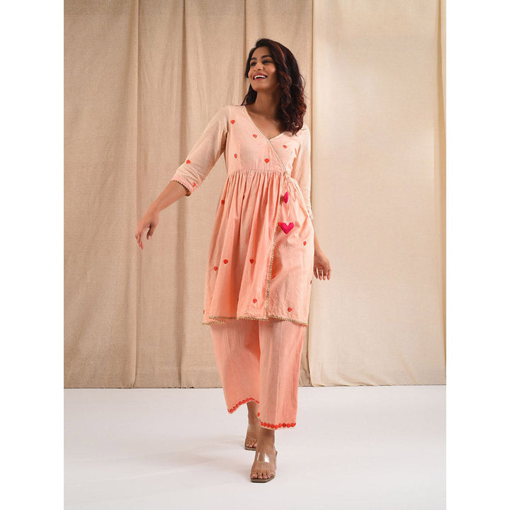 Blushing Couture by Shafali Peach Cotton Suit (Set of 2)