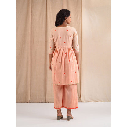 Blushing Couture by Shafali Peach Cotton Suit (Set of 2)