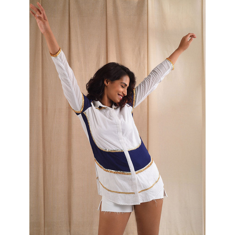 Blushing Couture by Shafali White Blue Gota Shirt