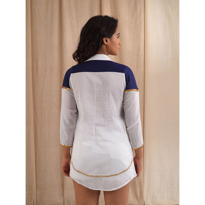 Blushing Couture by Shafali White Blue Gota Shirt