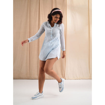 Blushing Couture by Shafali Blue Pleated Shirt