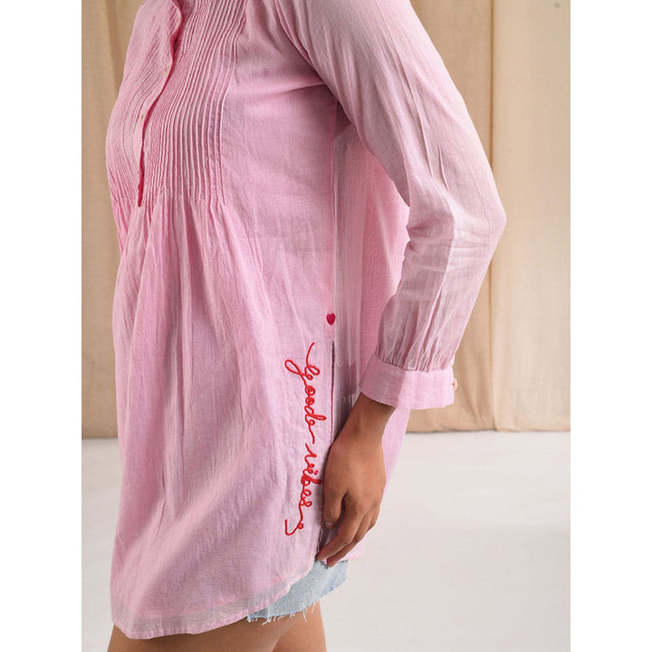 Blushing Couture by Shafali Pink Pleated Shirt