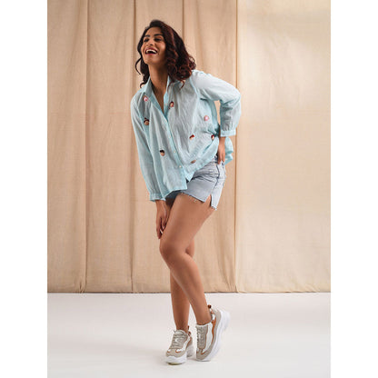 Blushing Couture by Shafali Blue Doll Face Shirt