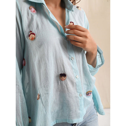 Blushing Couture by Shafali Blue Doll Face Shirt