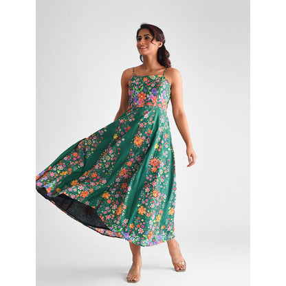 Blushing Couture by Shafali Applique Flower Green Dress