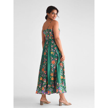 Blushing Couture by Shafali Applique Flower Green Dress