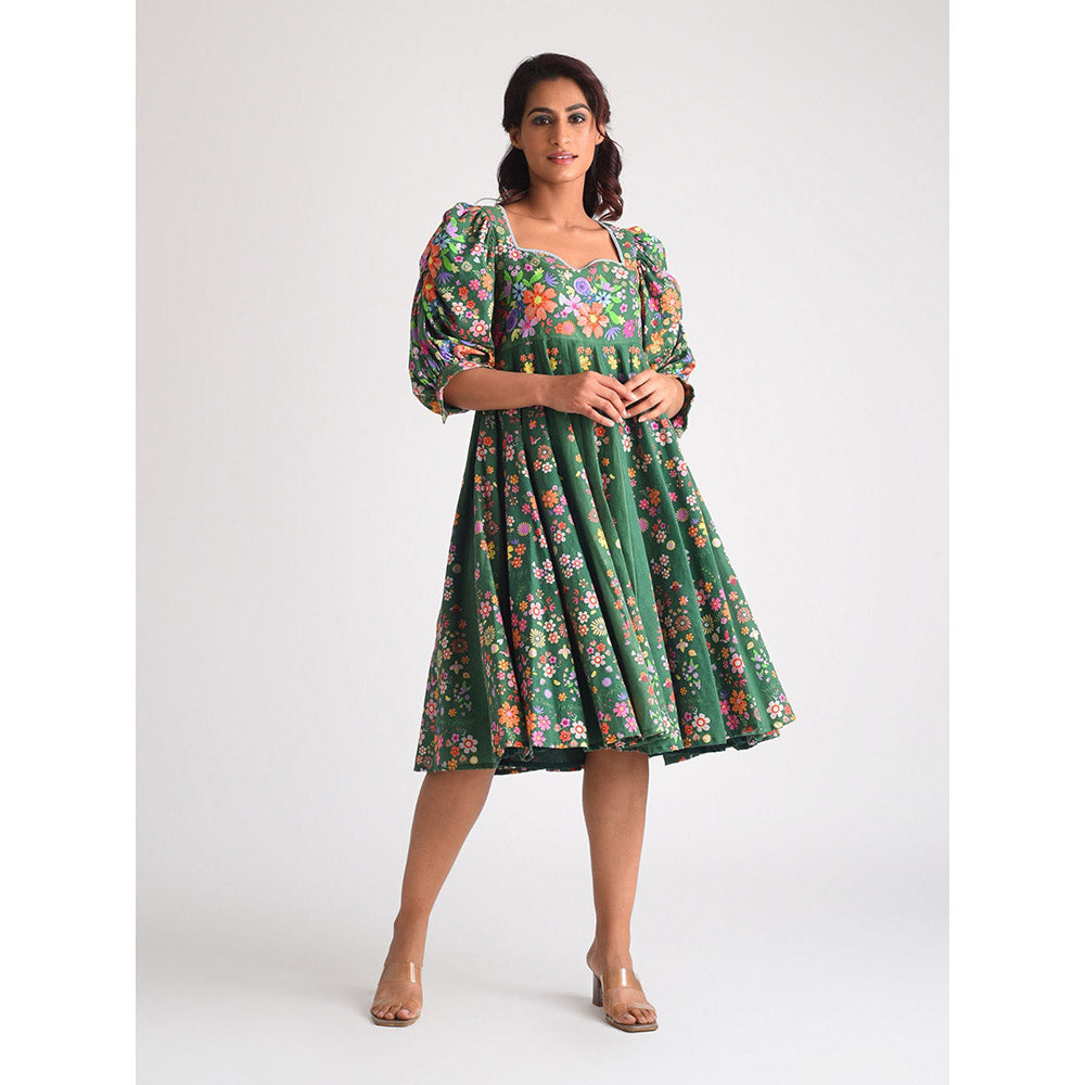 Blushing Couture by Shafali Short Green Cotton Dress