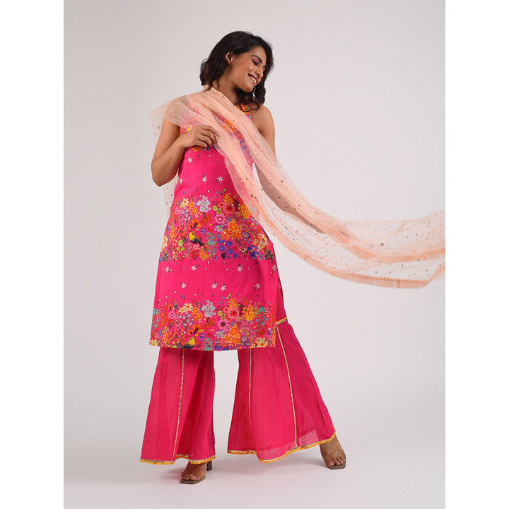 Blushing Couture by Shafali Fuschia Printed Suit (Set of 3)