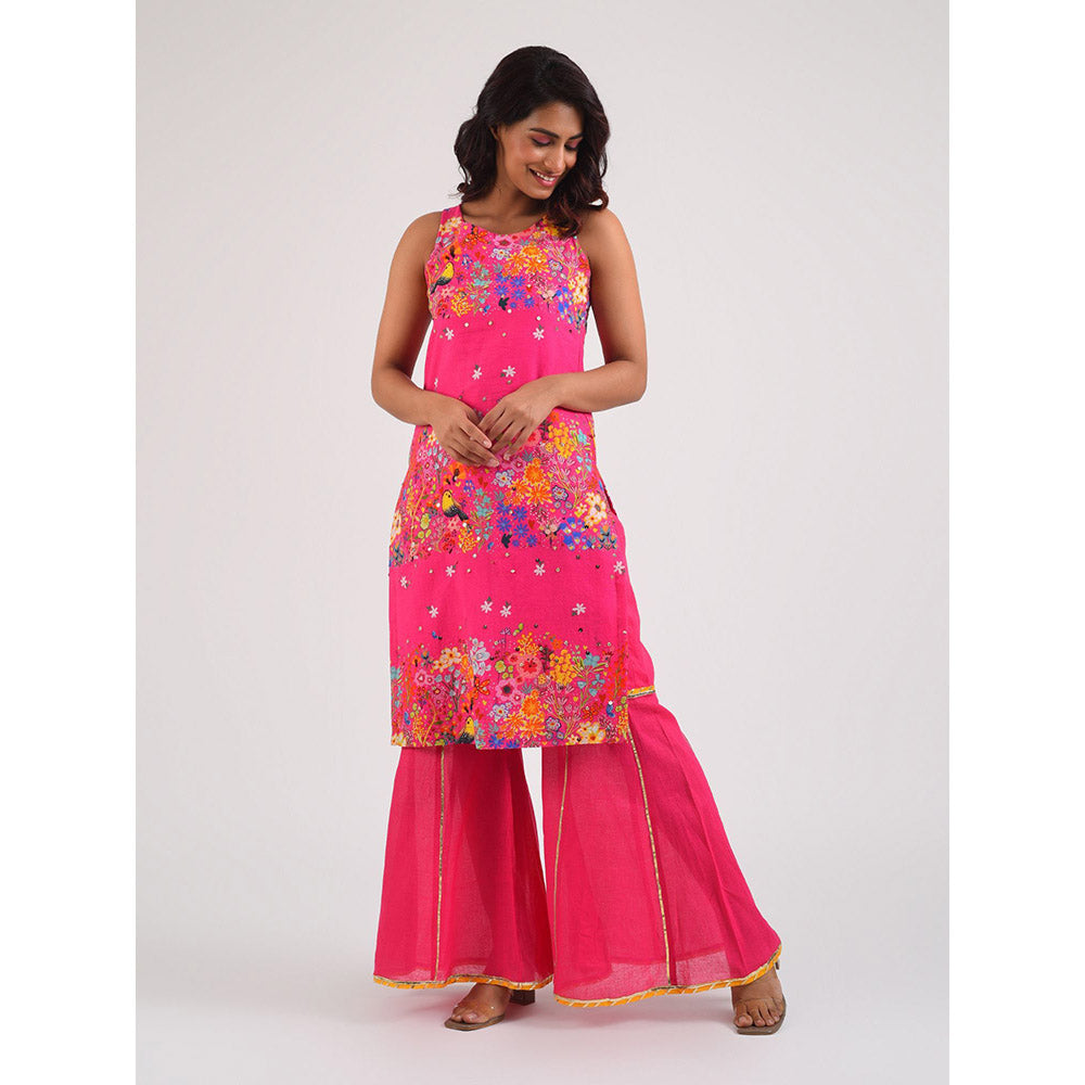 Blushing Couture by Shafali Fuschia Printed Suit (Set of 3)