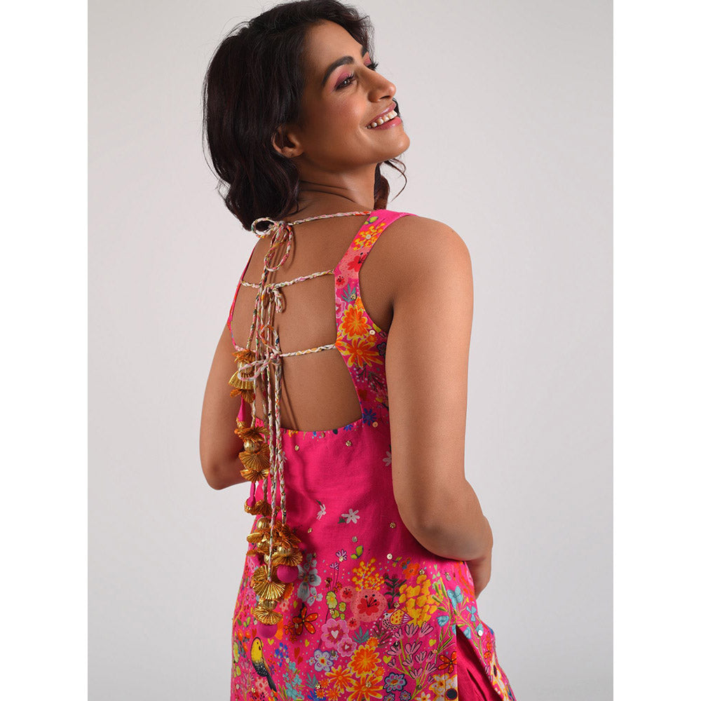 Blushing Couture by Shafali Fuschia Printed Suit (Set of 3)