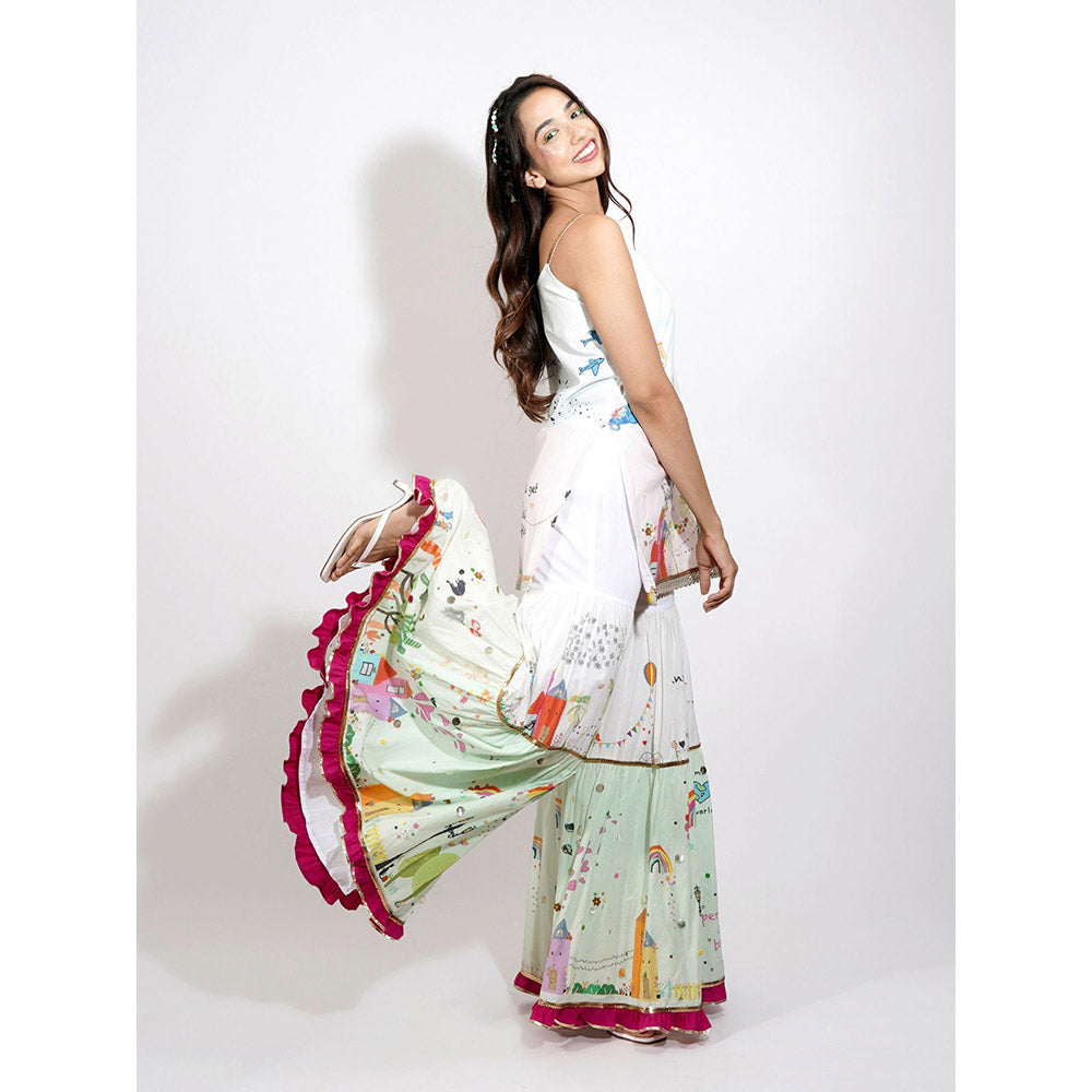 Blushing Couture by Shafali Europe Printed Sharara (Set of 3)