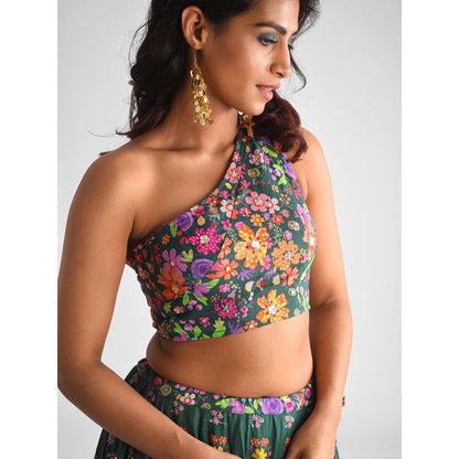 Blushing Couture by Shafali Green Floral Printed Lehenga (Set of 3)