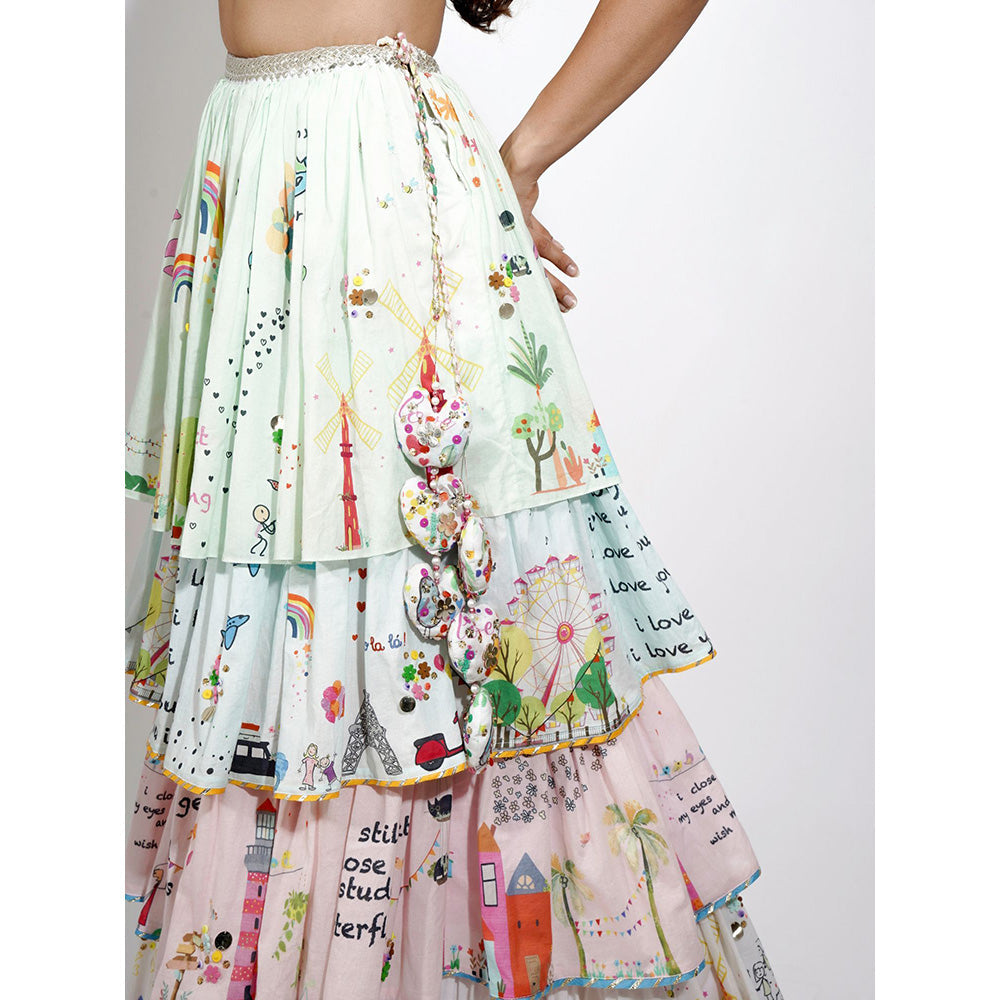 Blushing Couture by Shafali Europe Print Embroidered Lehenga (Set of 3)