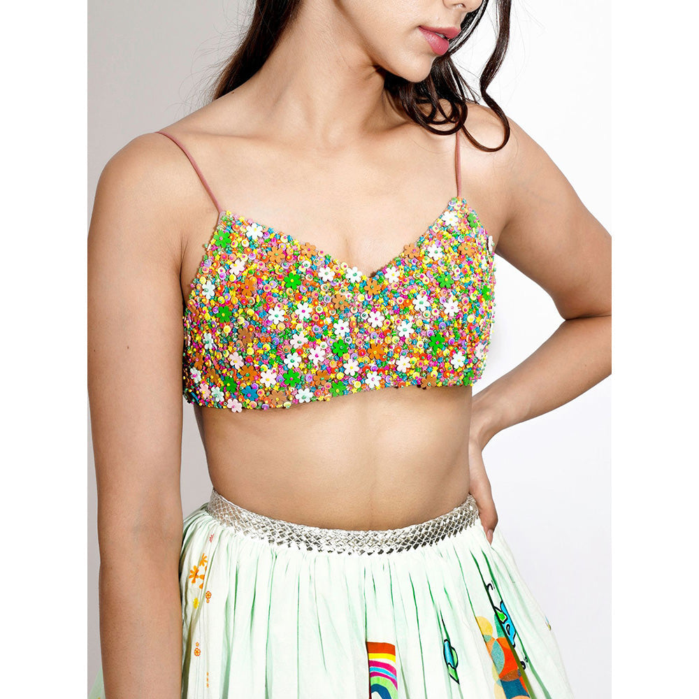 Blushing Couture by Shafali Europe Print Embroidered Lehenga (Set of 3)