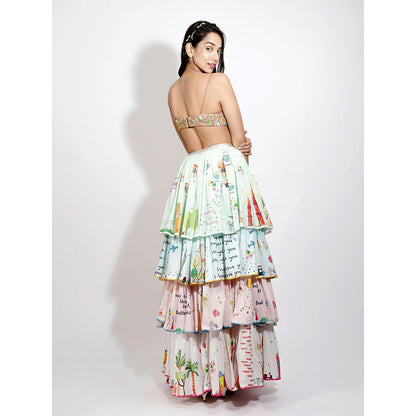 Blushing Couture by Shafali Europe Print Embroidered Lehenga (Set of 3)